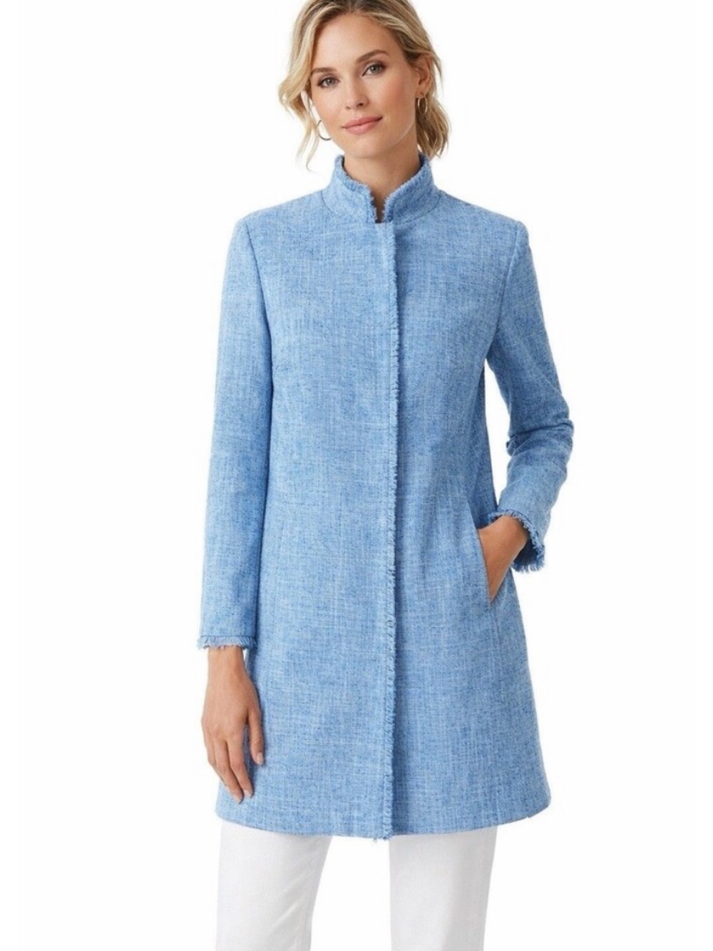 J McLaughlin Walden Tweed Coat in Pacific Blue Size M